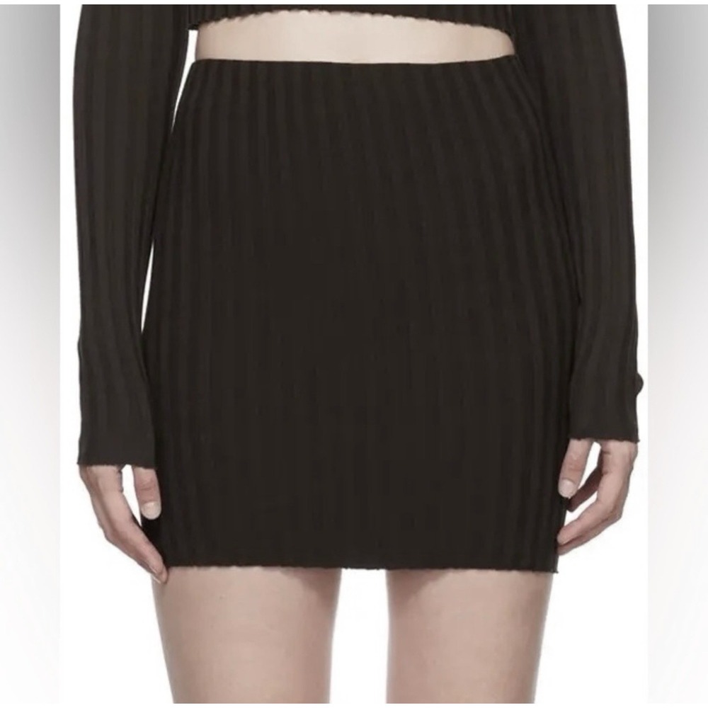 Cotton Citizen Capri Mini Skirt Size S Black Wide Rib Raw Hem Elastic Waistband